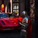 A medieval knight in polished, authentic steel armor answering a smartphone. The knight is standing near a bright red Ferrari with the iconic Ferrari logo clearly visible on the car. The setting is modern, with the sharp contrast between the knight’s armor and the sleek, high-tech Ferrari. The scene is ultra-realistic with detailed reflections on both the armor and the car, shot in high definition, 8K resolution. --style raw --stylize 0 --v 6.1 Job ID: 2eac1f29-e534-4c59-b22d-de7a3a9efaf3